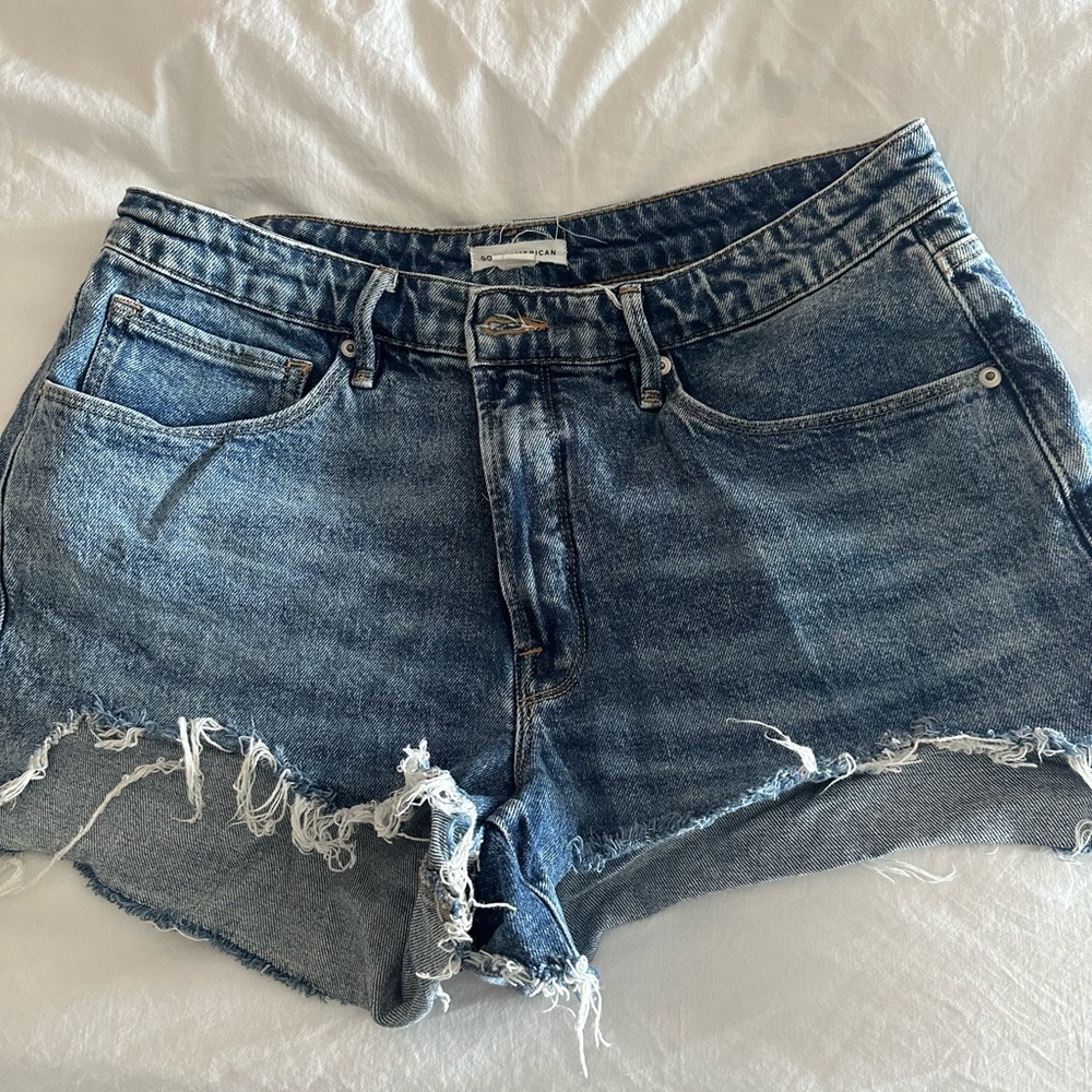 Good American Blue Distressed Jean Shorts